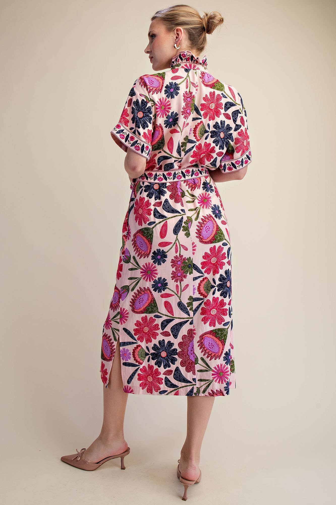 Waist Tie Belt Floral Midi