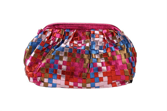 Ladies Woven Faux Leather Multi Color Clutch Handbag