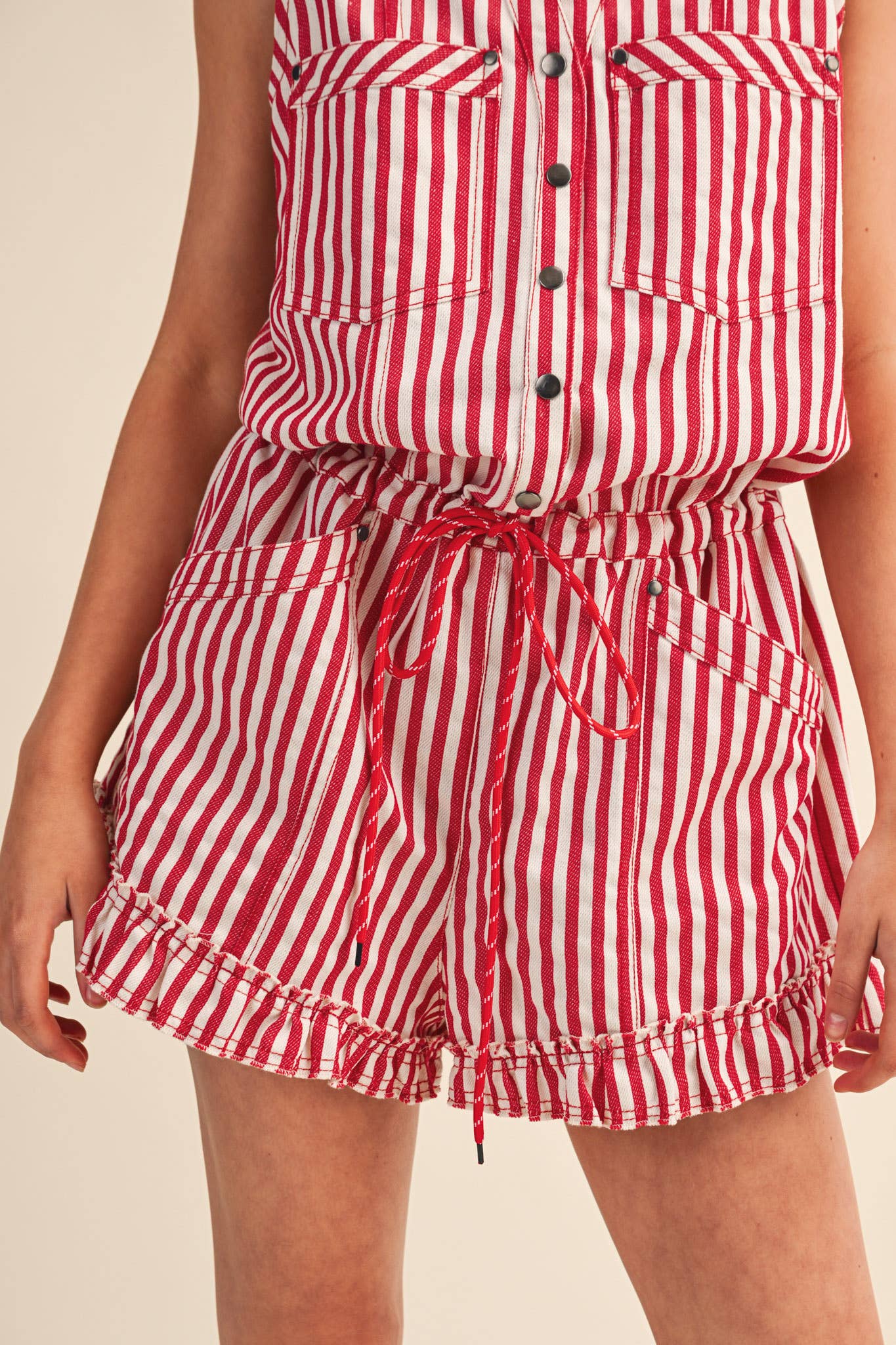 STRIPED BUTTON DOWN SLEEVELESS ROMPER