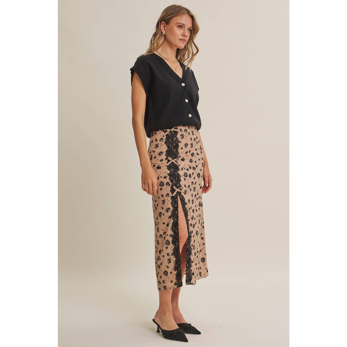 PARIS FLORAL LACE MIDI SLIP SKIRT