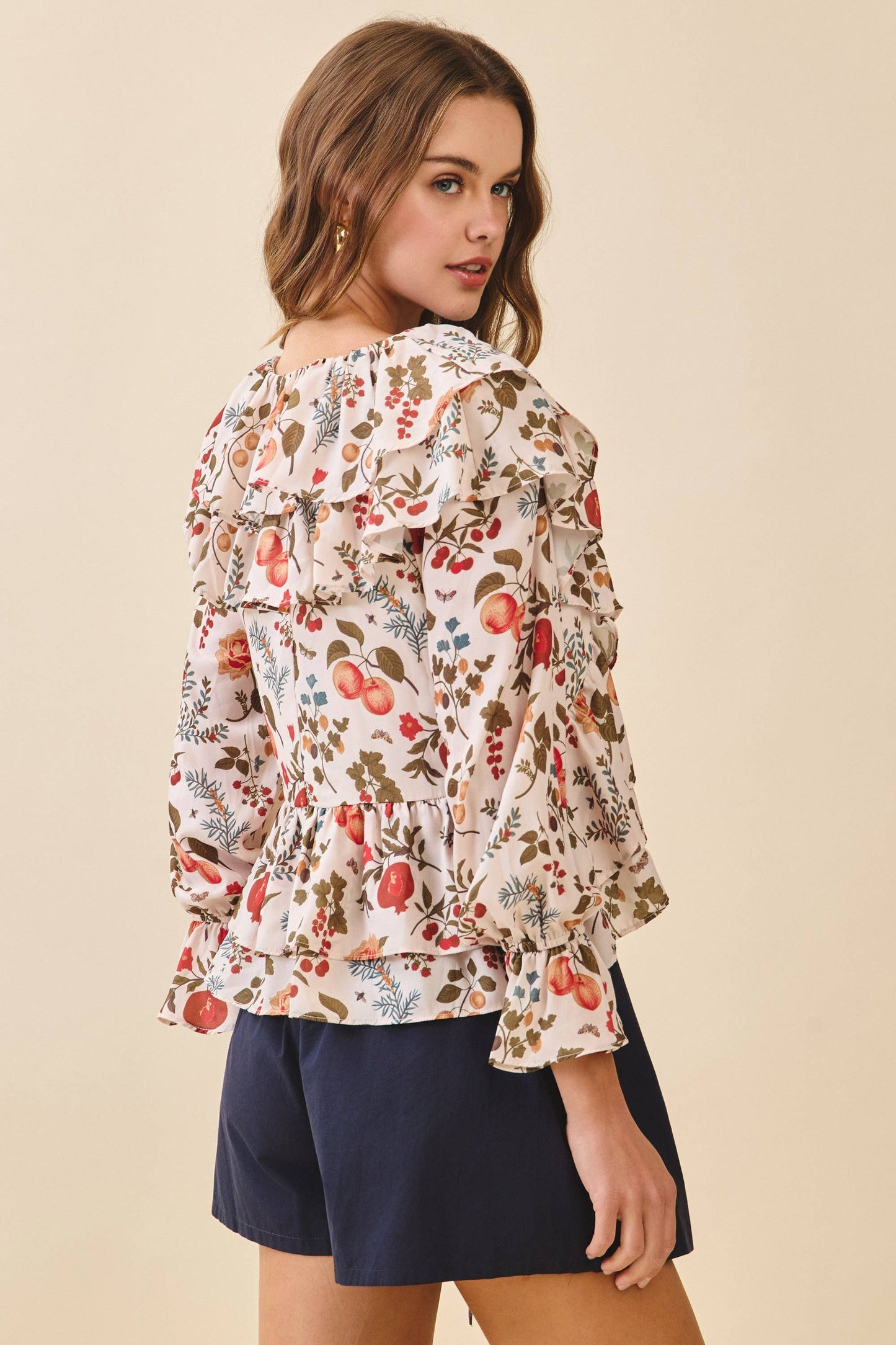 Floral Print Tiered Ruffle layer Scoop Neck Top