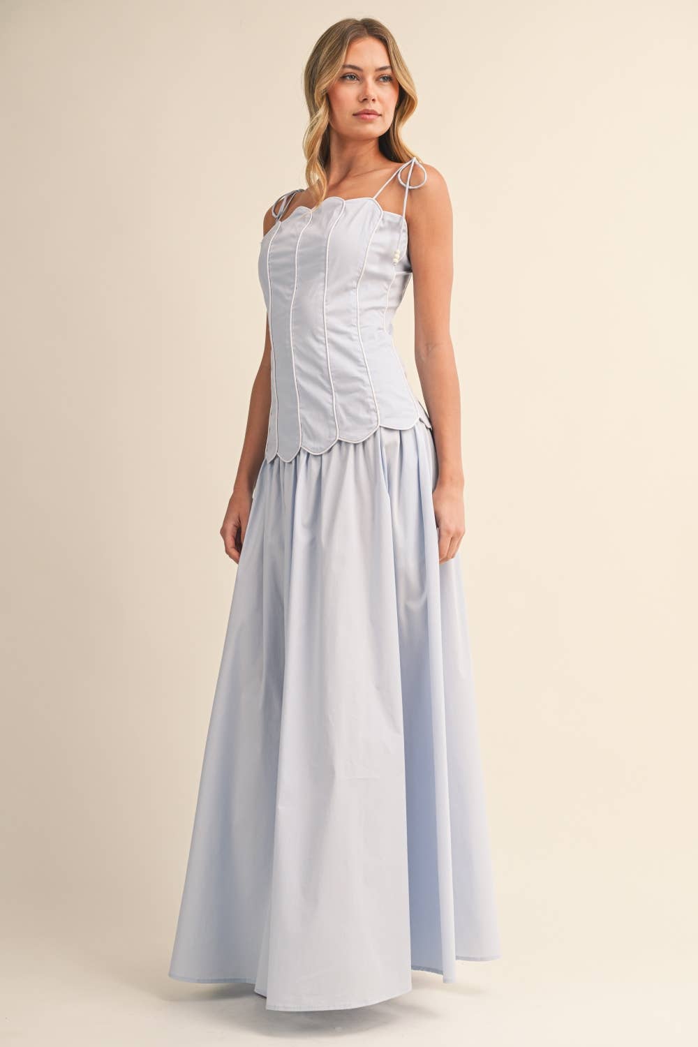 SCALLOPED EDGE TOP &MAXI SKIRT