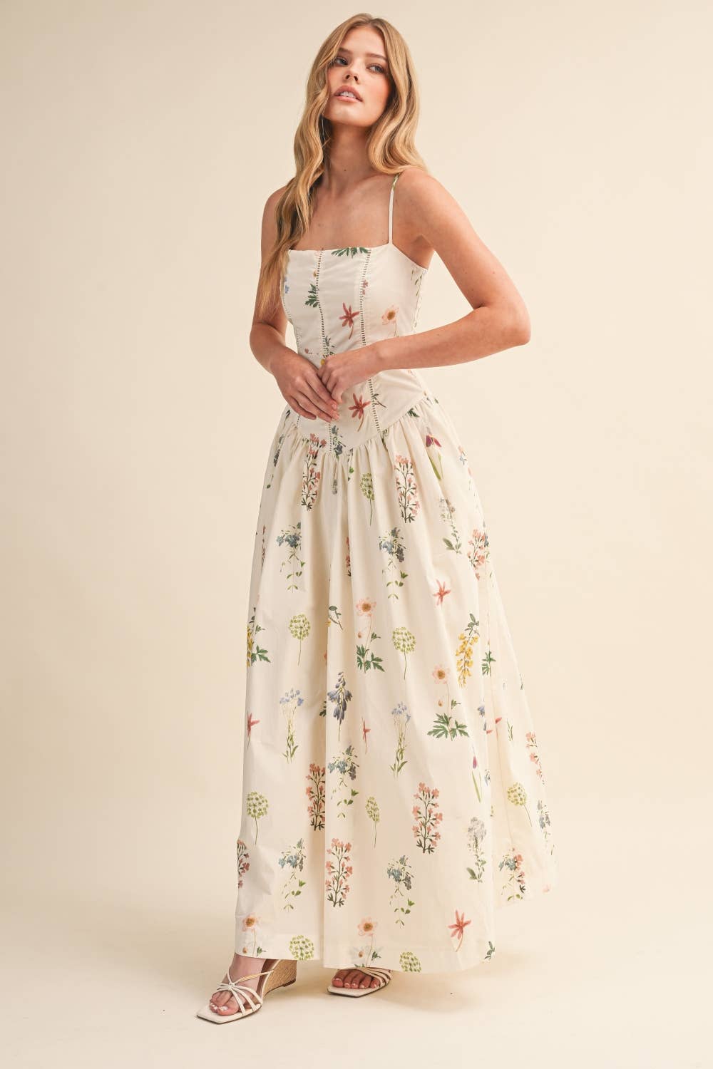 FLORAL PRINTED DROP WAIST MAXI