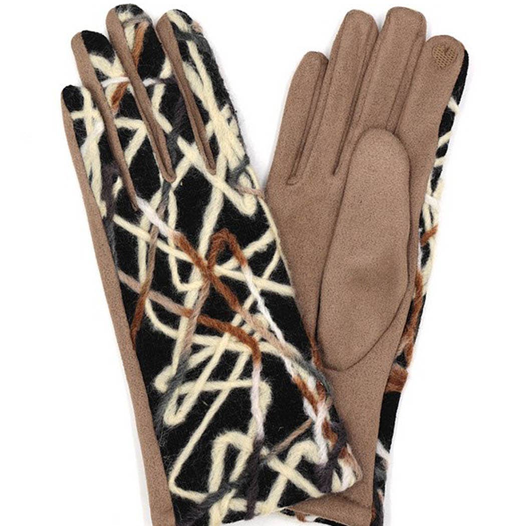 Geometric Multi Color Embroidered Smart Touch Gloves