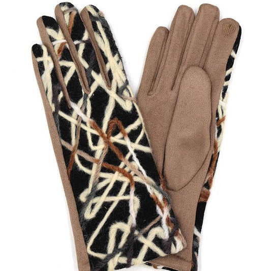 Geometric Multi Color Embroidered Smart Touch Gloves