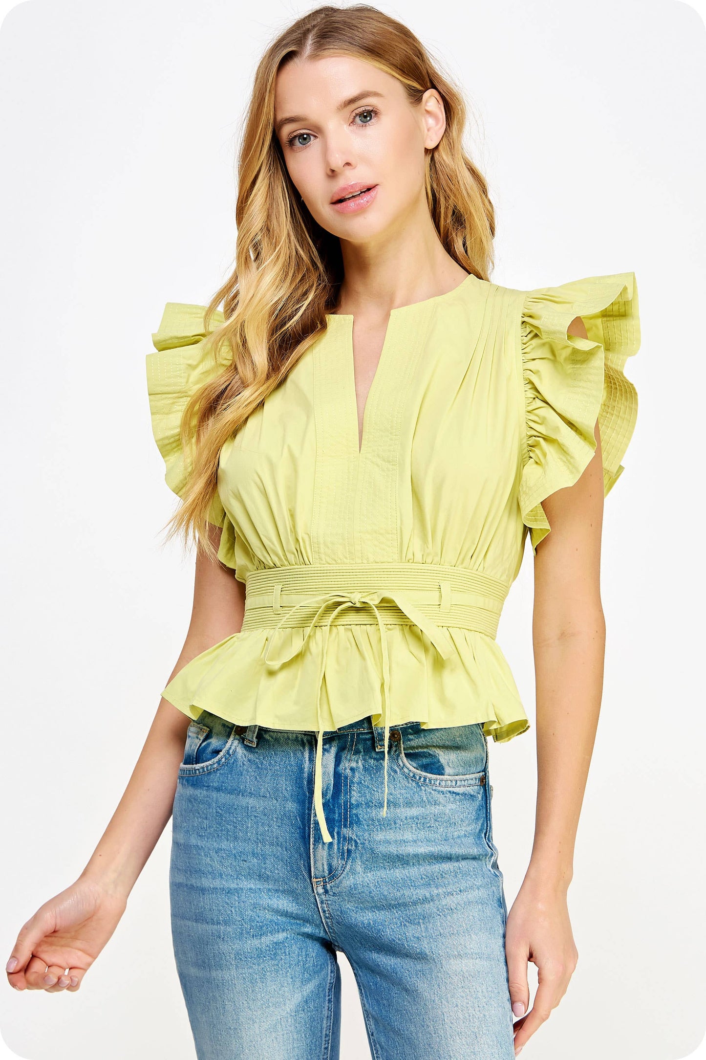 Flutter Sleeve Peplum Poplin Top *More Colors*