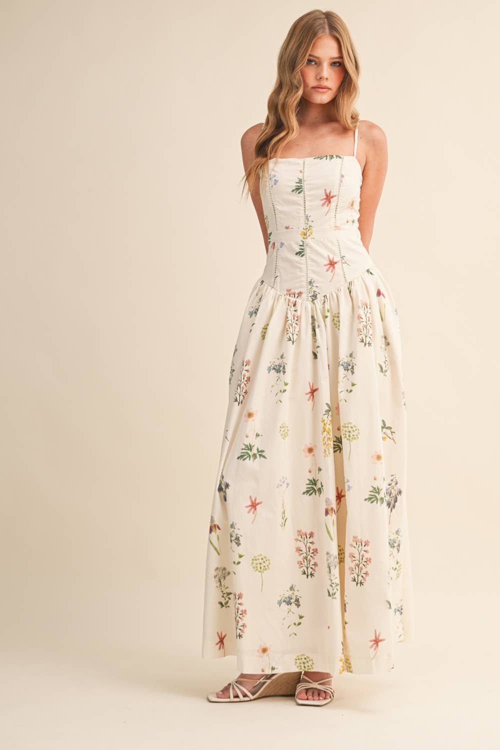 FLORAL PRINTED DROP WAIST MAXI