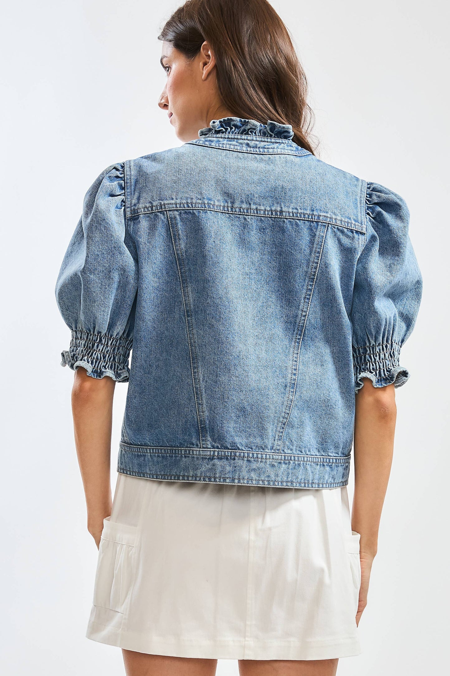 Puff-Sleeve Denim Jacket