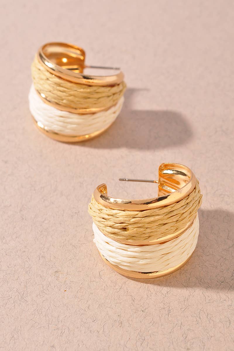 TWO TONE STRAW HOOP EARRINGS