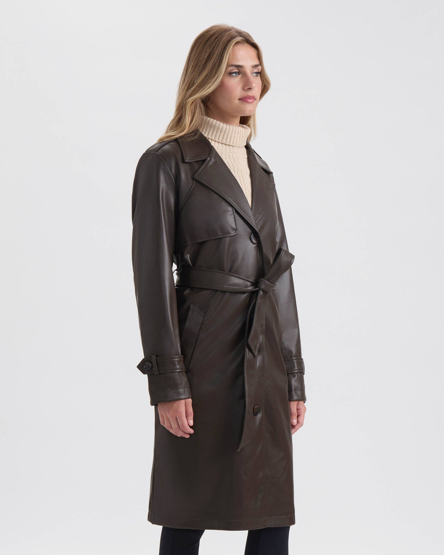 Vegan Leather Belted Trench