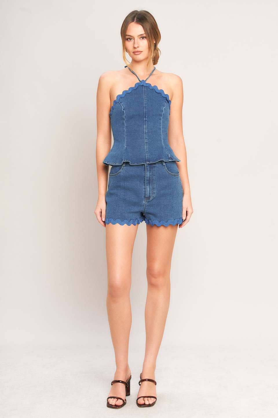 Scalloped Denim Top