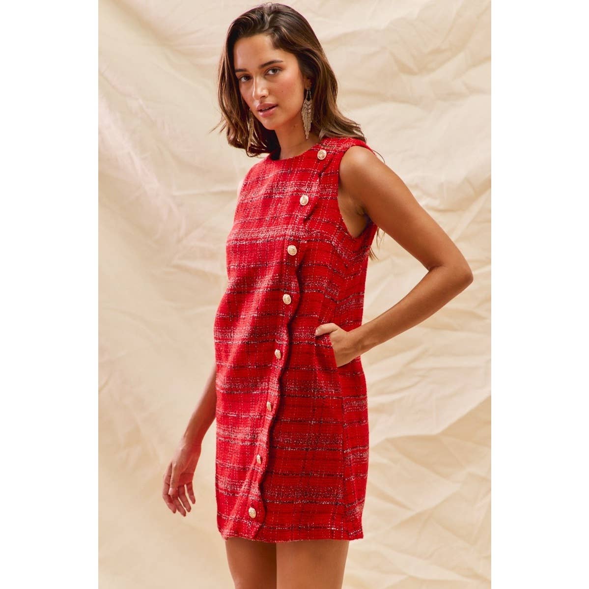 Christmas Tweed Scalloped Holiday Dress