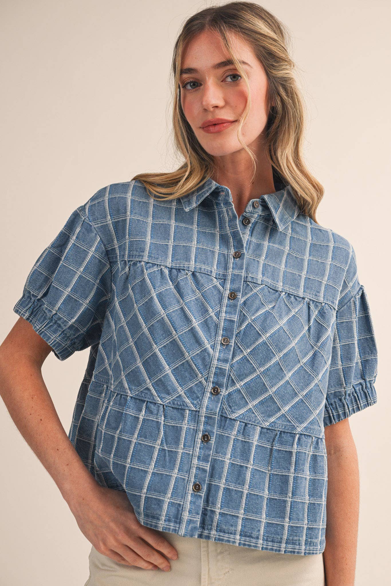 CHECKERED DENIM TOP