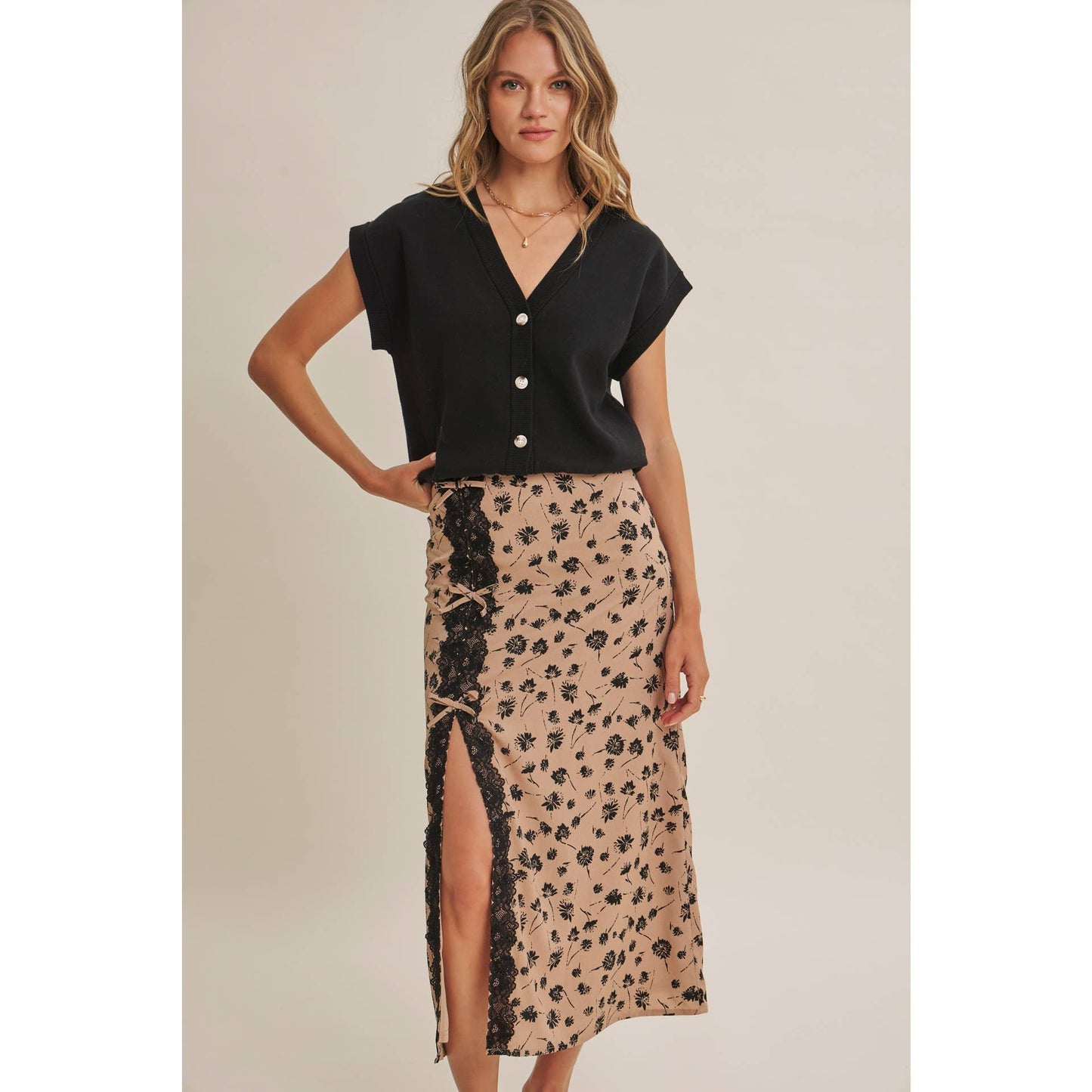 PARIS FLORAL LACE MIDI SLIP SKIRT