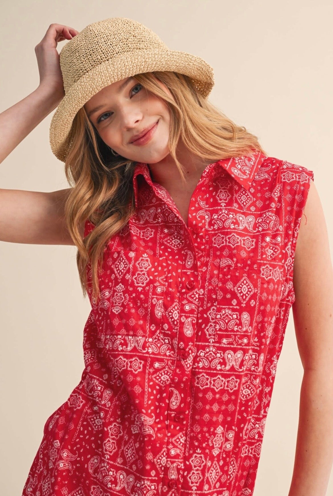Sleeveless Red Bandana Romper
