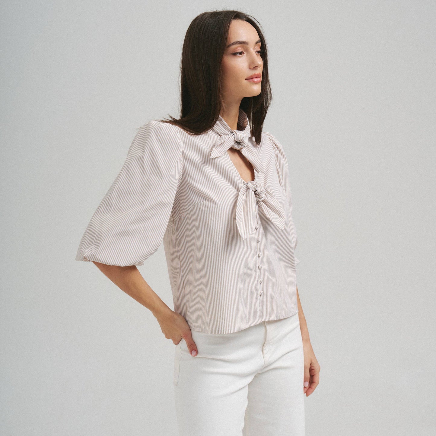 Open tie front blouse