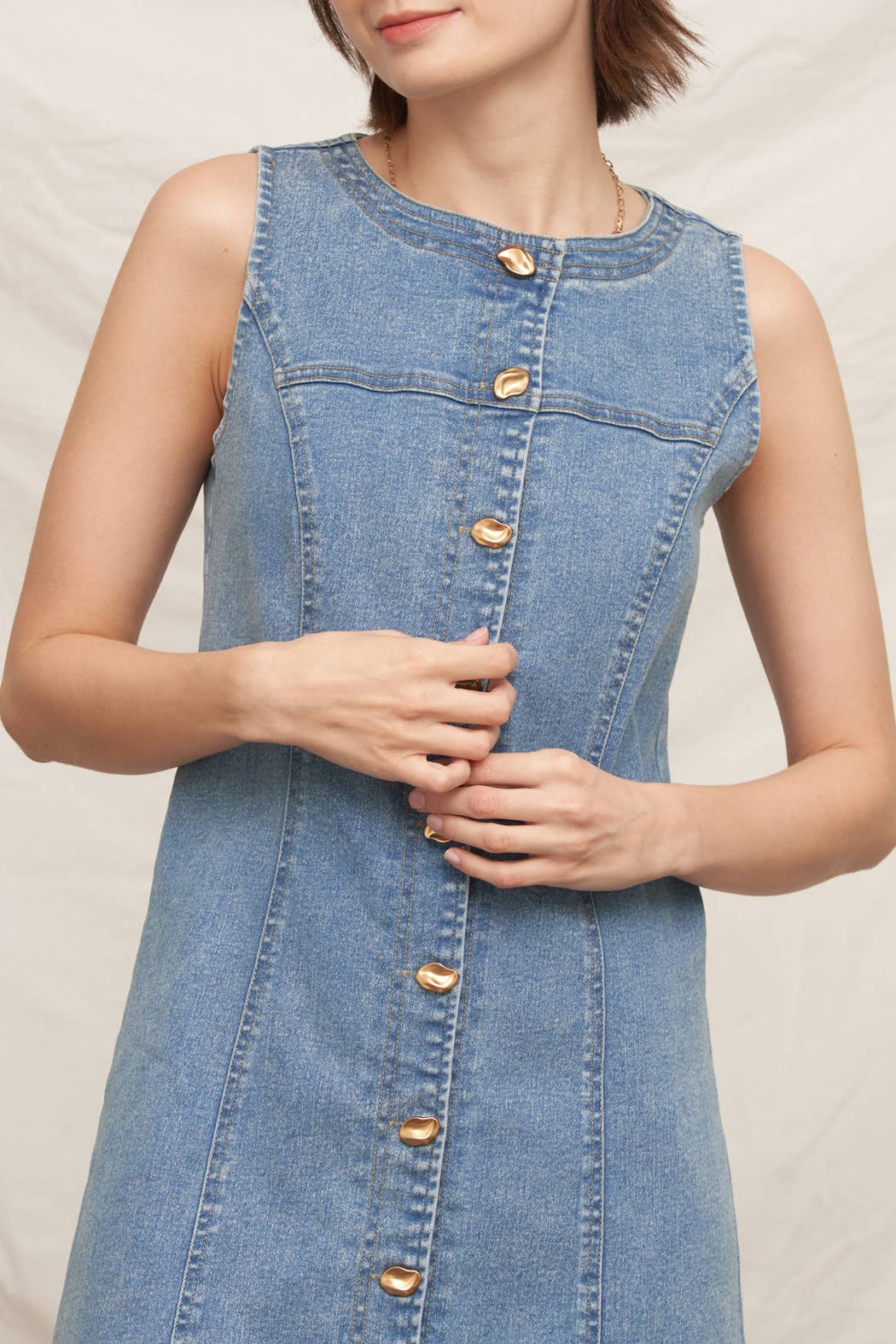 Sleeveless Button Down Denim Mini Dress