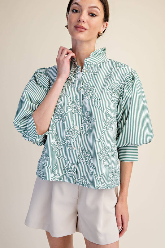 Puff Sleeve Blouse With Ruffle Neck Detail