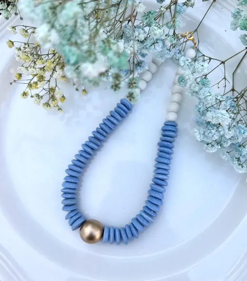 Powder blue  beaded statement necklace