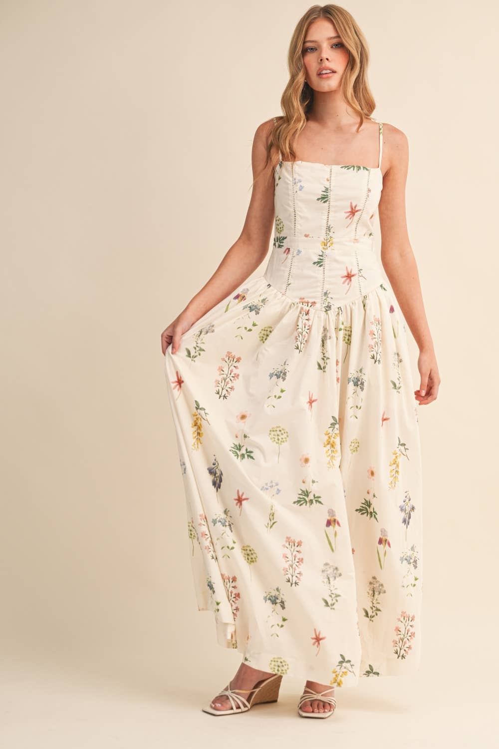 FLORAL PRINTED DROP WAIST MAXI