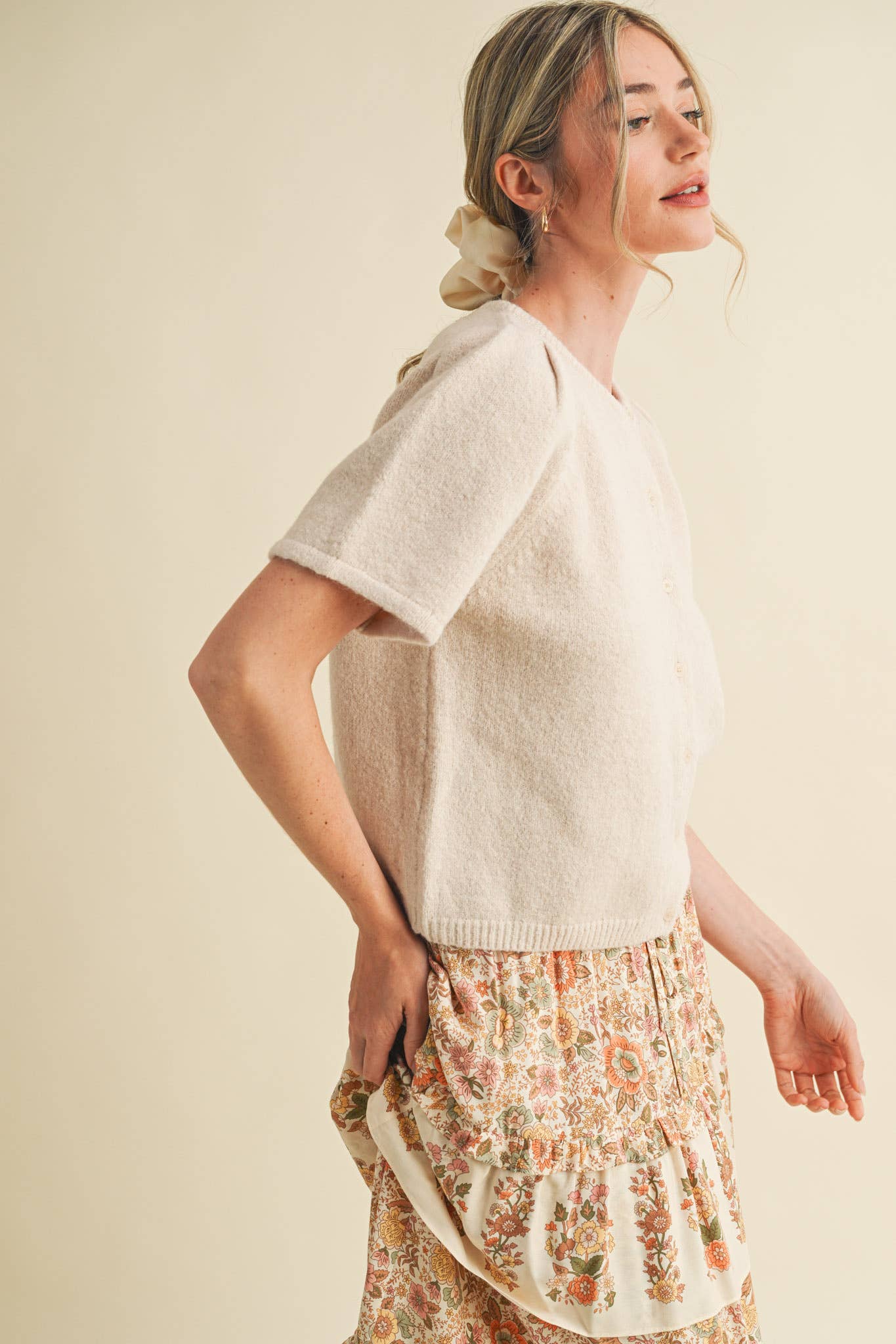 SHORT PUFF SLEEVE SWEATER CARDIGAN- more colors