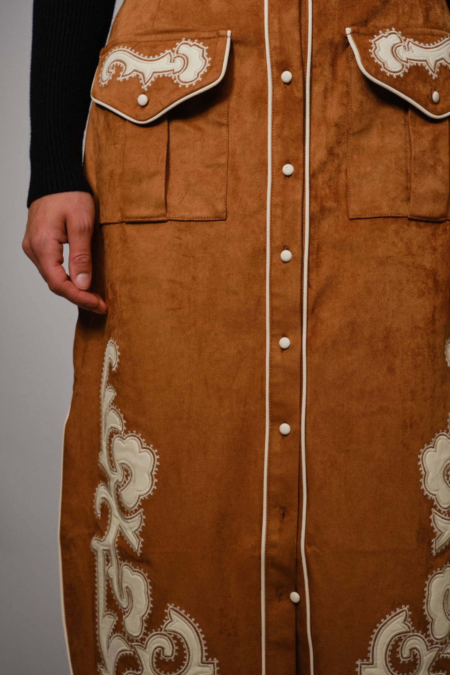 Suede Patch Midi Skirt