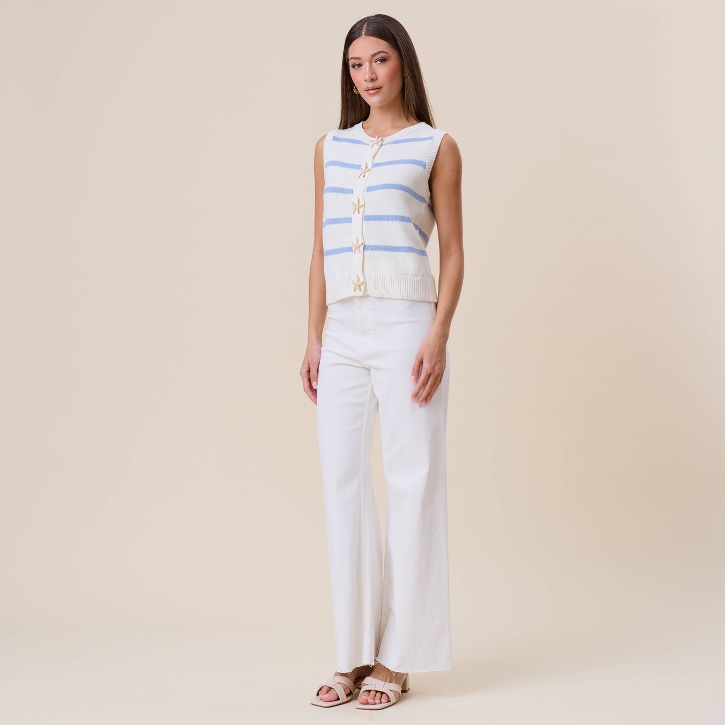 Starfish Button Striped Knit Vest
