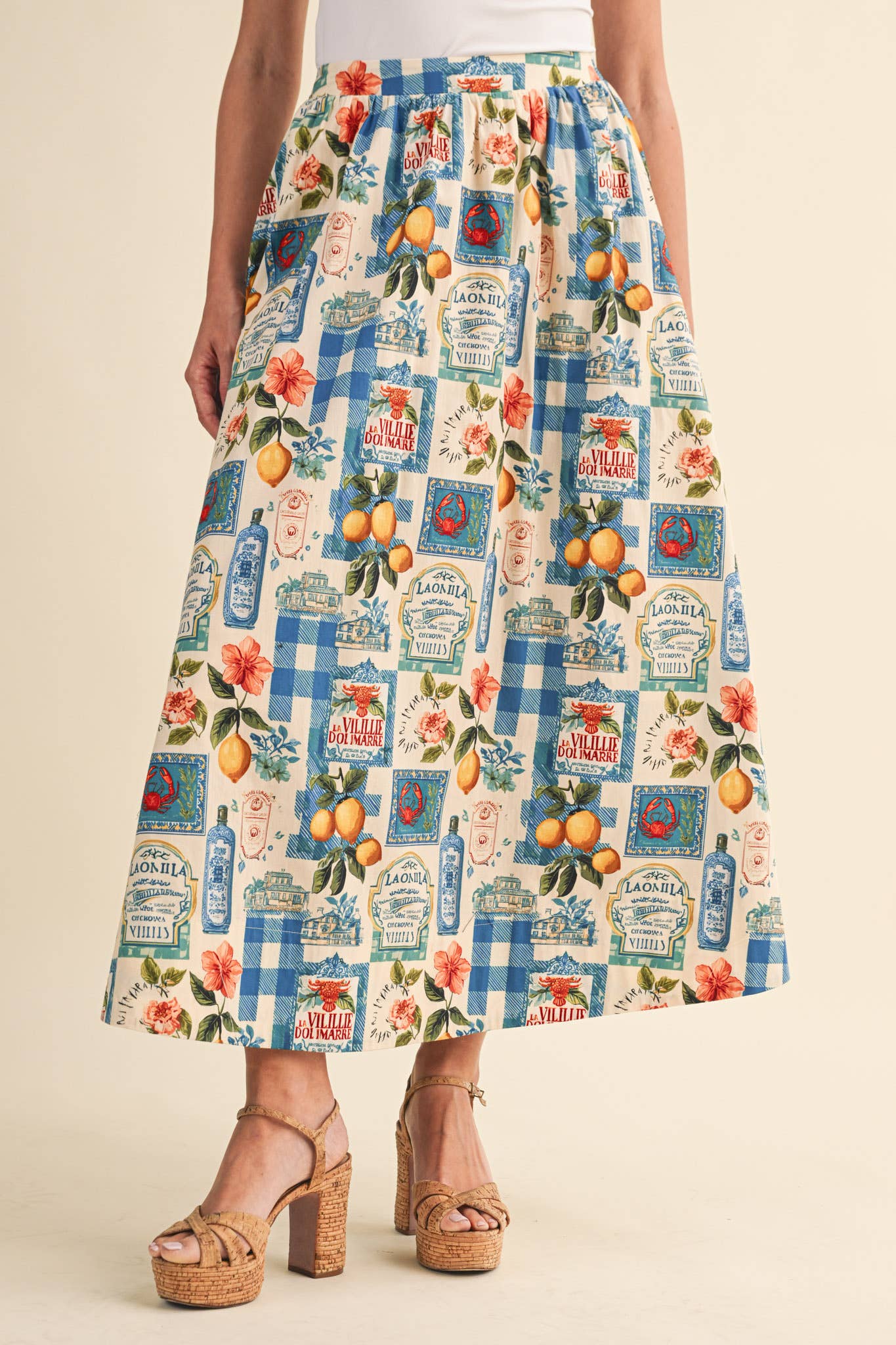 VINTAGE PRINT A-LINE MIDI SKIRT