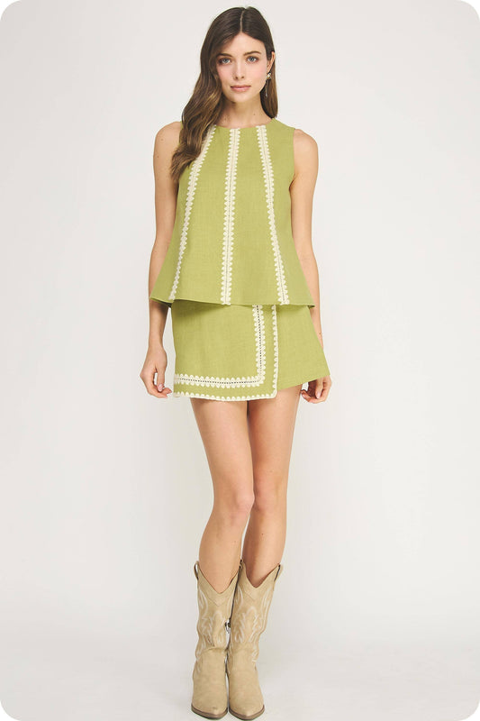 Whipstitch Crochet Embroidery Sleeveless Linen set