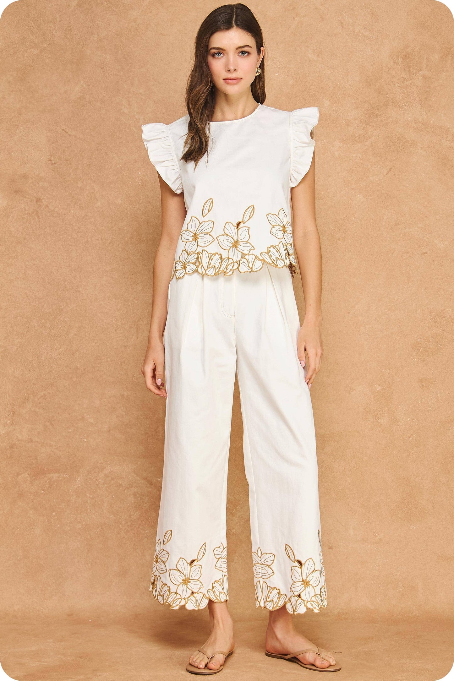 Cut-Out Twill Pants and Top Set