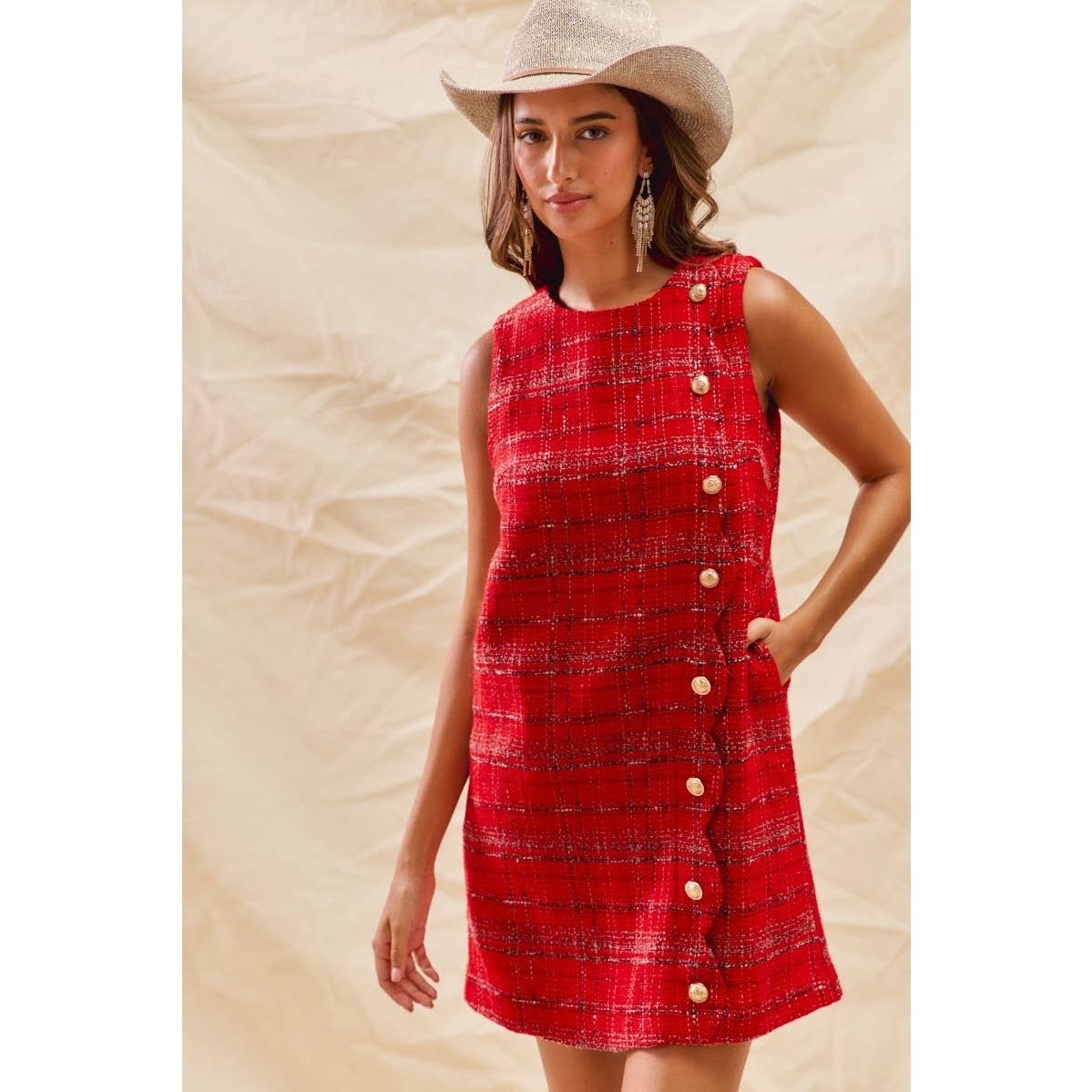 Christmas Tweed Scalloped Holiday Dress