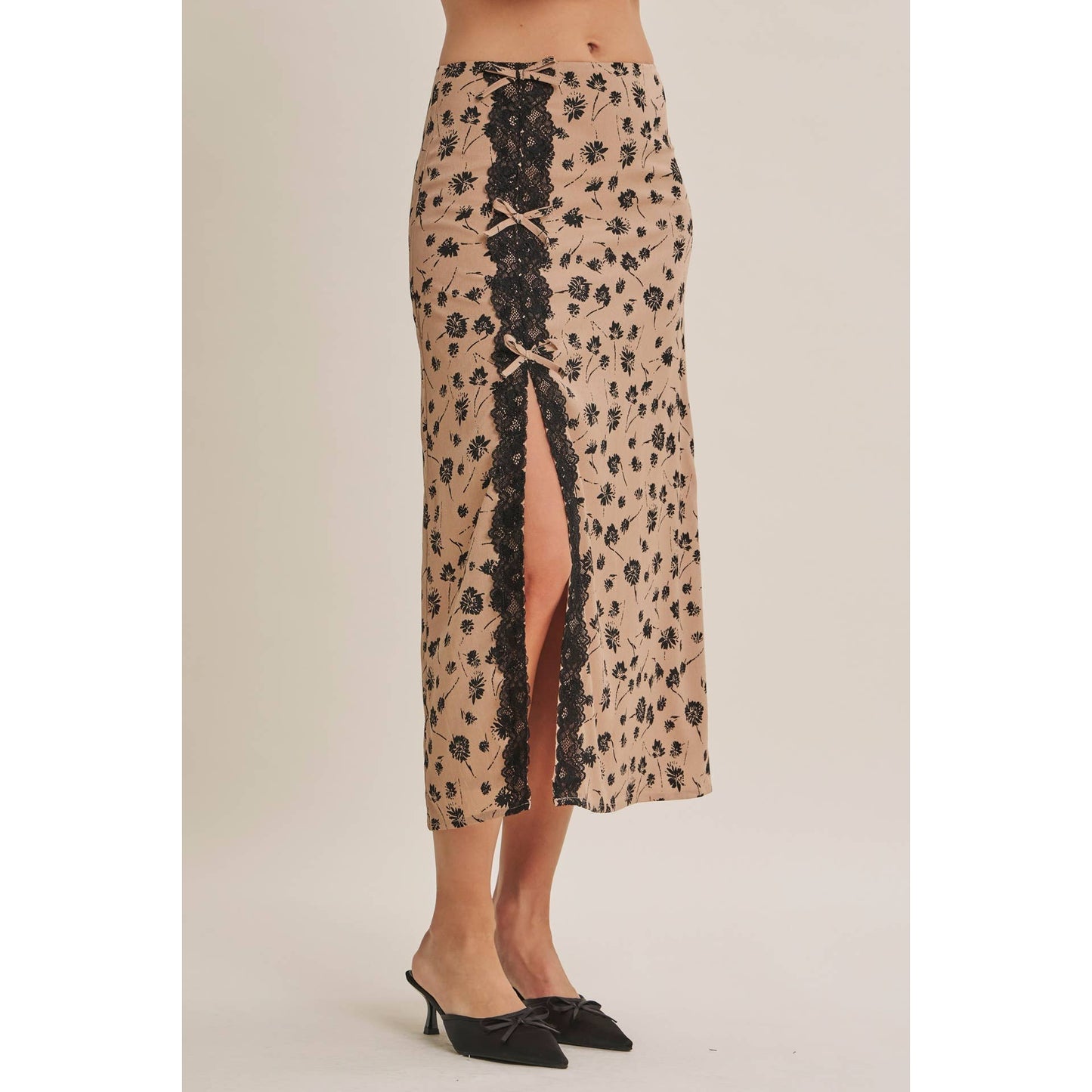 PARIS FLORAL LACE MIDI SLIP SKIRT