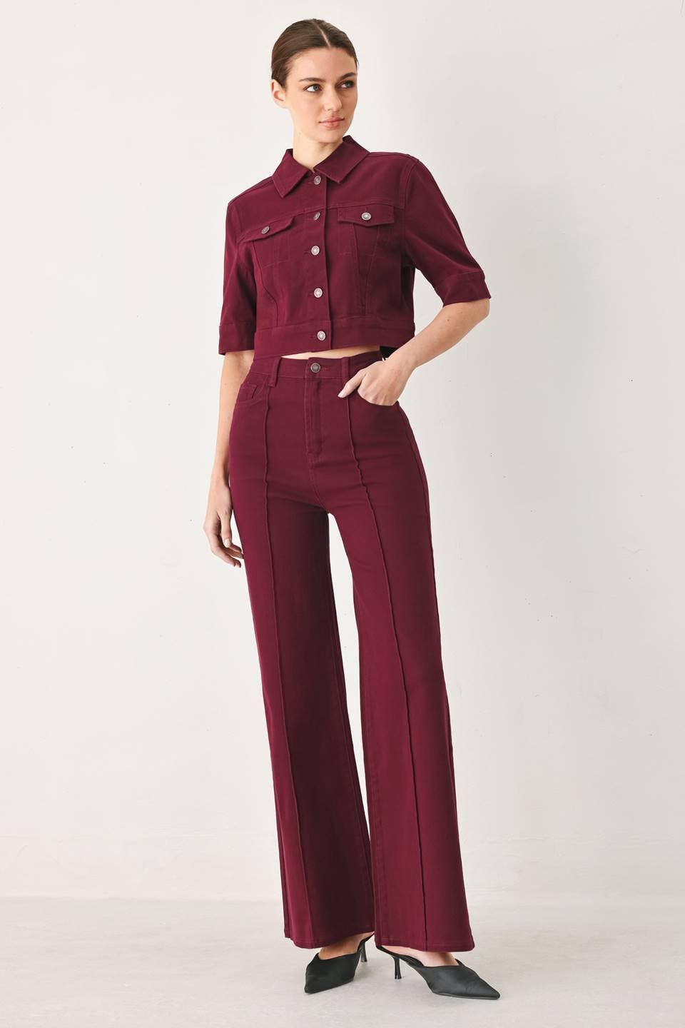 A washed twill jacket and pants set