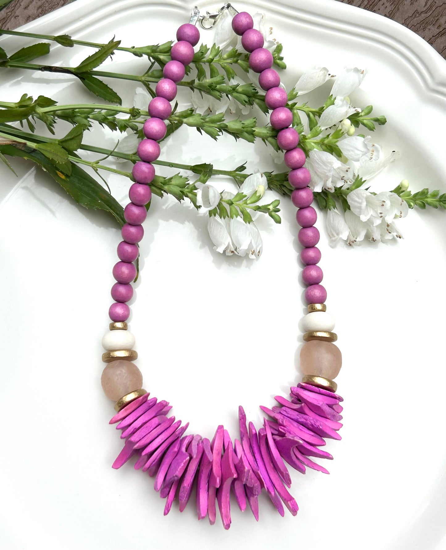 Magenta Flat Beaded Necklace
