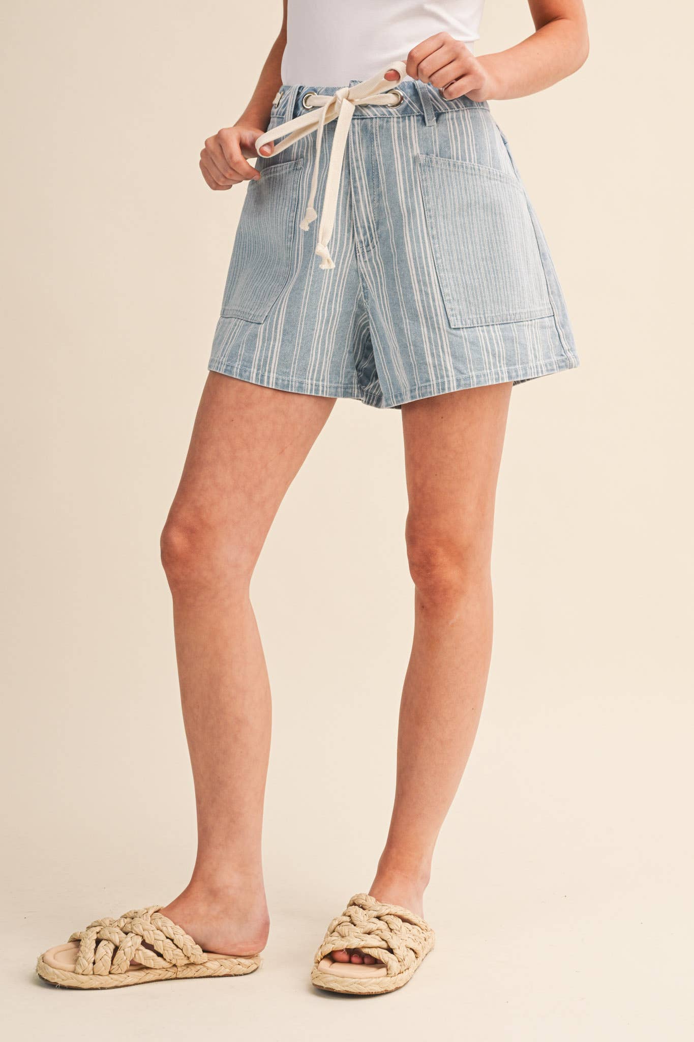 MIXED STRIPES DENIM SHORTS
