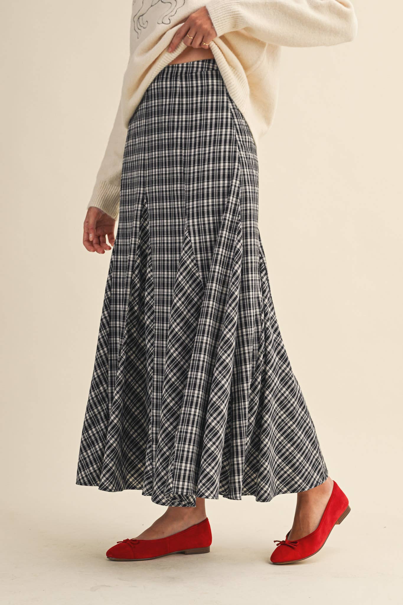 PLAID GODET MAXI SKIRT