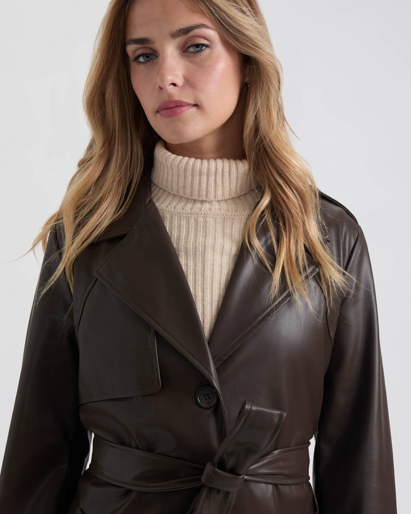 Vegan Leather Belted Trench