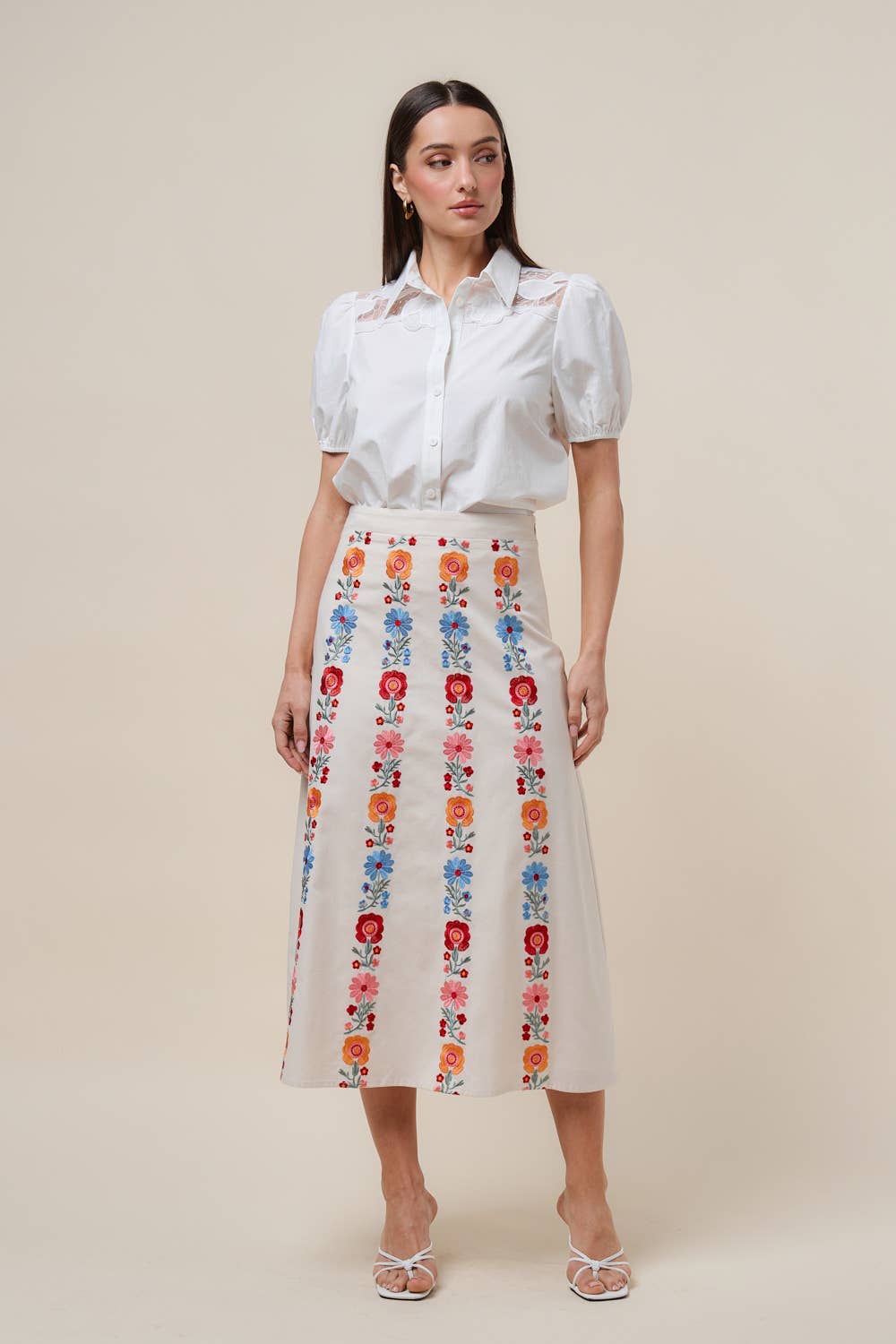 Floral embroidered skirt
