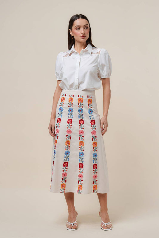 Floral embroidered skirt