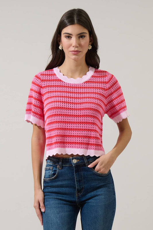 Clarie Stripe Crochet Sweater Top