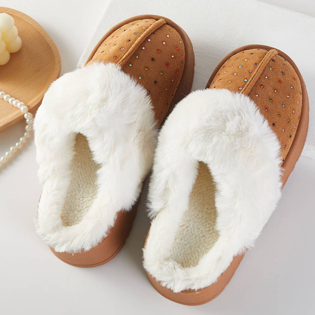 Sparkle Gemstone Faux Fur Lined Indoor Slippers
