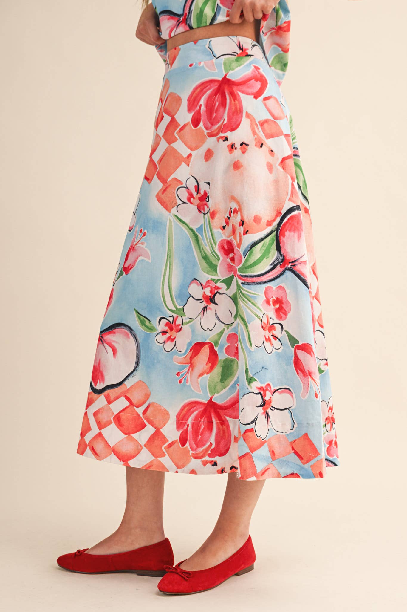 EXCLUSIVE FLORAL PRINT CROP TANK AND MIDI SKIRT SET MPST4719