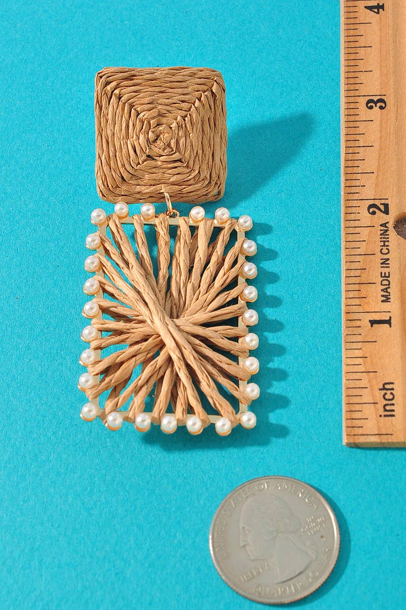DOUBLE SQUARE RAFFIA DANGLE EARRINGS