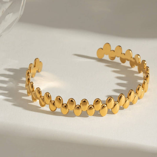 18K Gold Stainless Steel Oval Bead Cuff