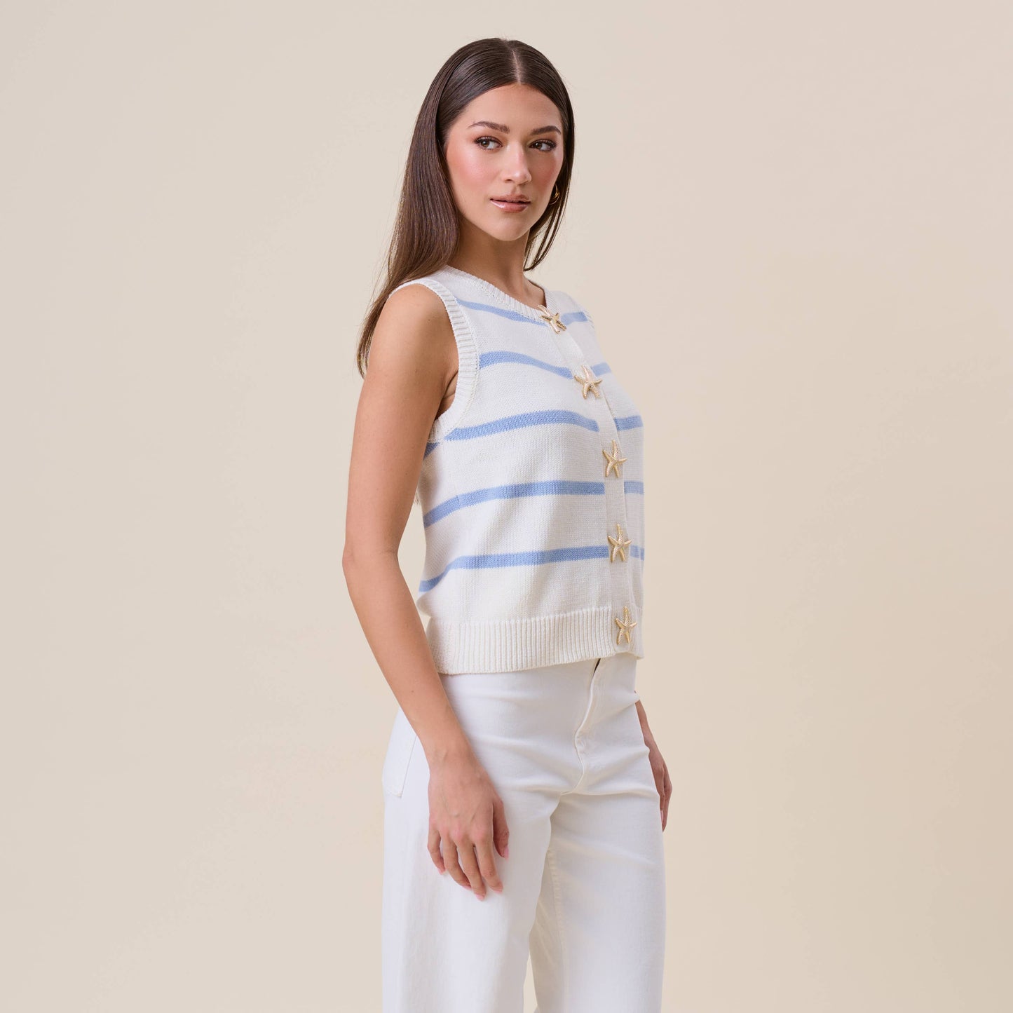 Starfish Button Striped Knit Vest