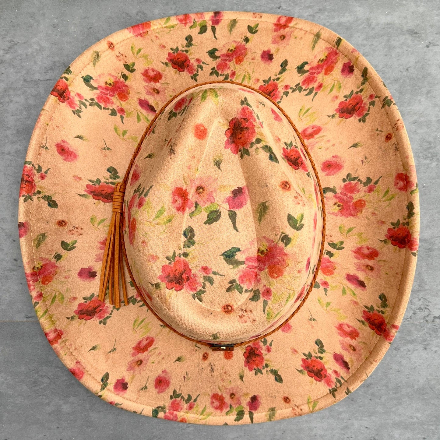 Red Roses Suede Cowboy Hat - Pinched Front