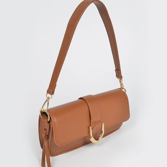 Faux Leather Rectangle Shape Shoulder Bag