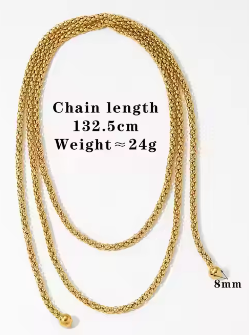 Audrey Lariat Rope Tassel Ball Chain Wrap Steel Necklace