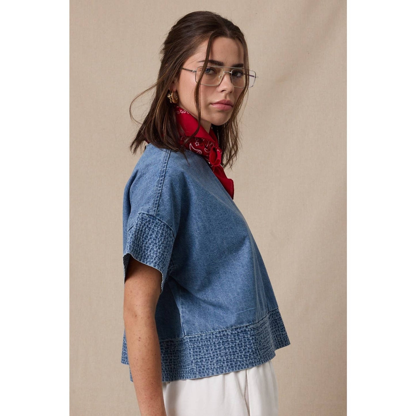 COTTON DENIM BOXY TOP