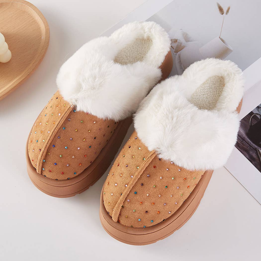 Sparkle Gemstone Faux Fur Lined Indoor Slippers